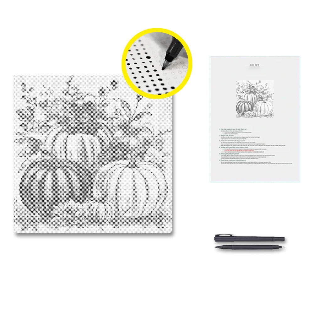 Citrouilles et fleurs – Peinture à points