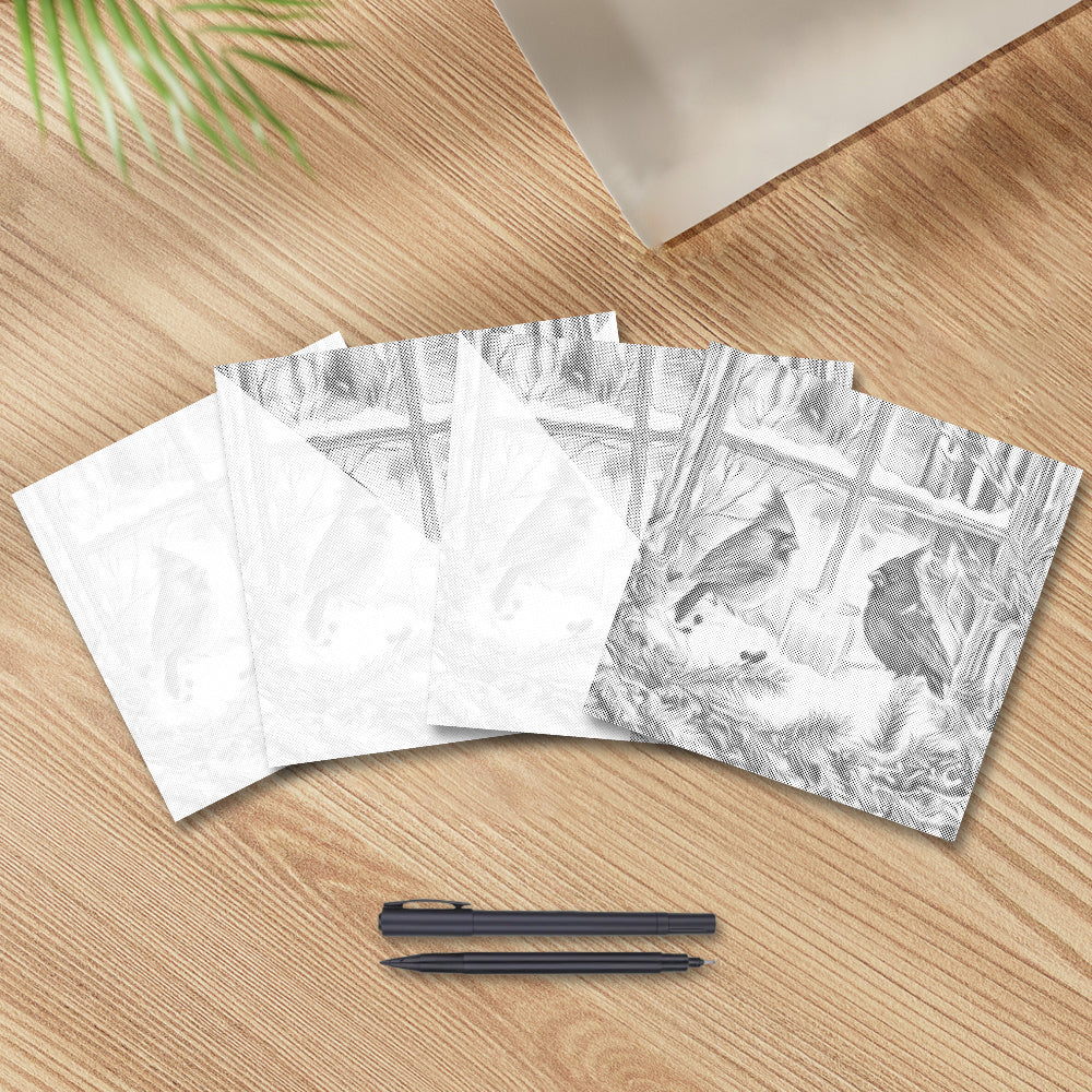 Cardinaux d'hiver à la fenêtre – Peinture à points