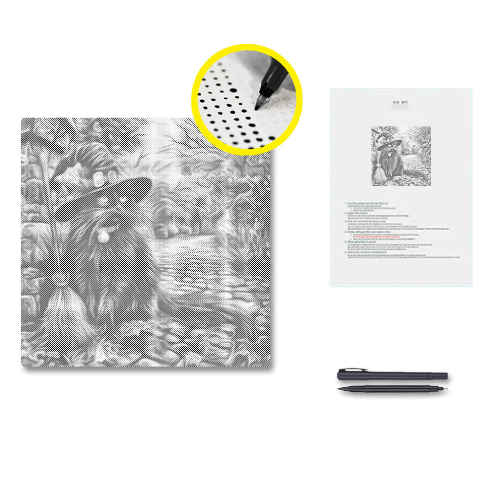 Chapeau de sorcière et balai – Peinture à points