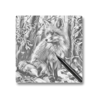 Renard dans une forêt enneigée - Peinture à Points