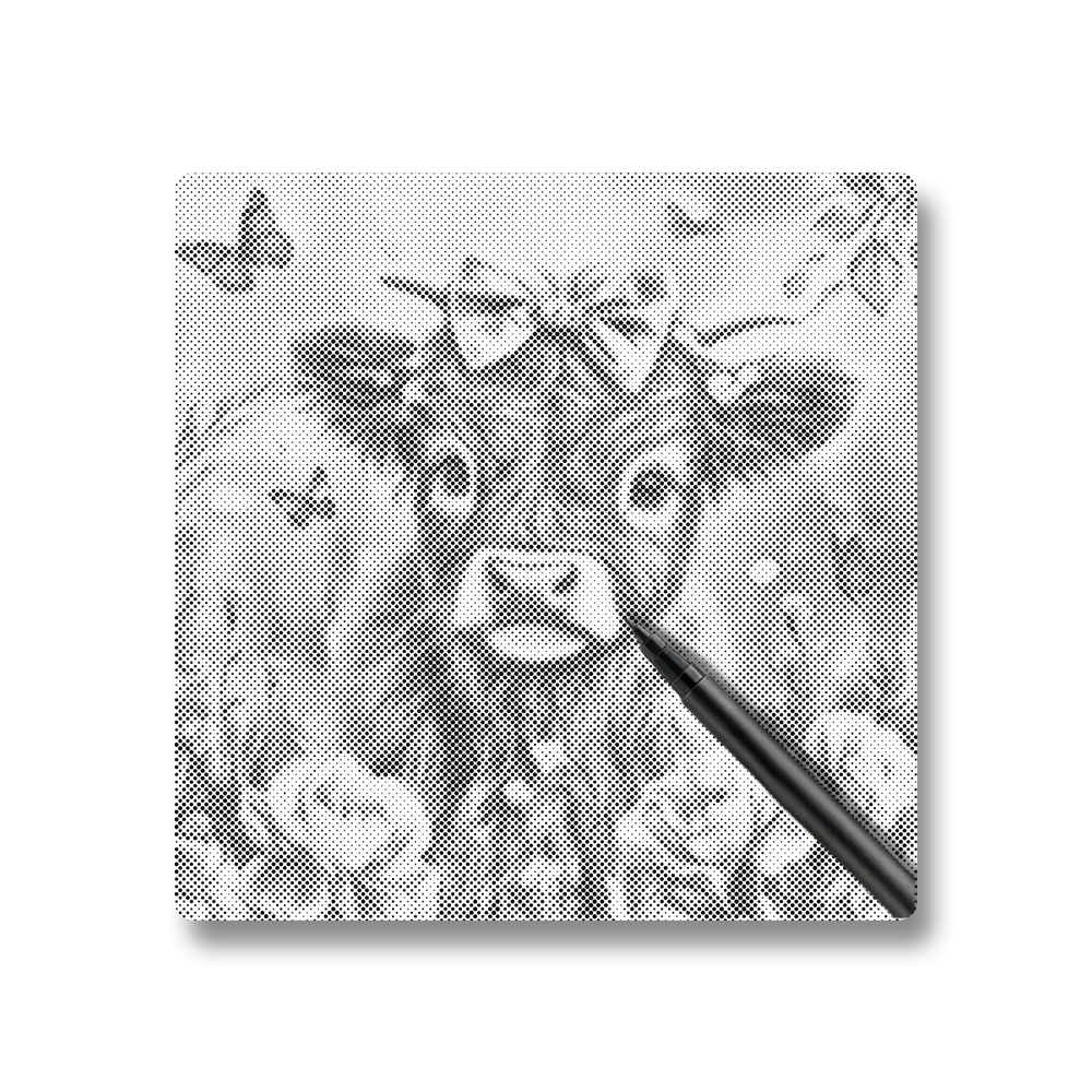 Adorable veau des Highlands avec des fleurs - Peinture à Points