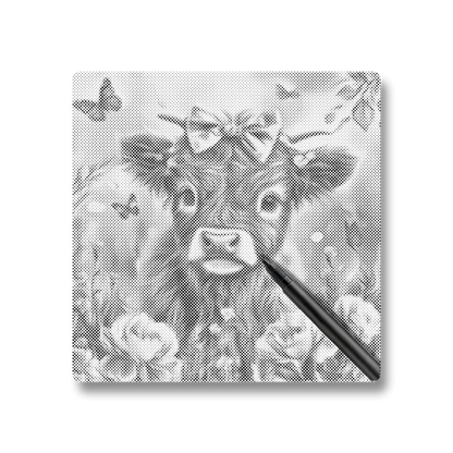 Adorable veau des Highlands avec des fleurs - Peinture à Points