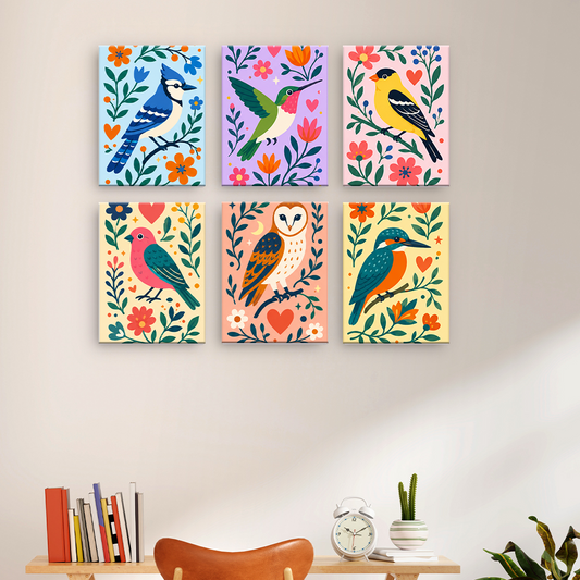Oiseaux parmi les fleurs