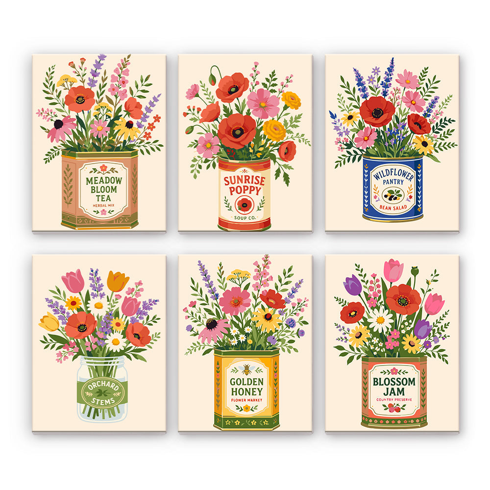 Fleurs sauvages dans des canettes vintage