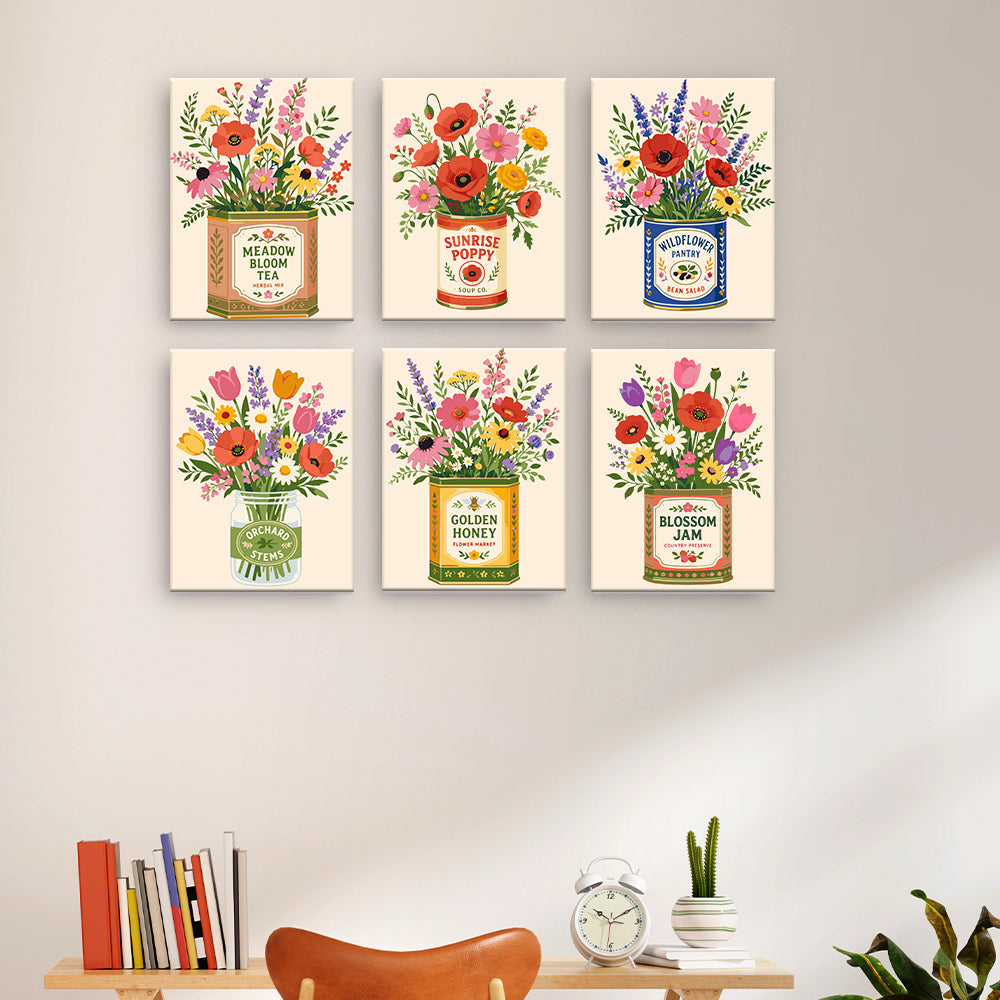 Fleurs sauvages dans des canettes vintage