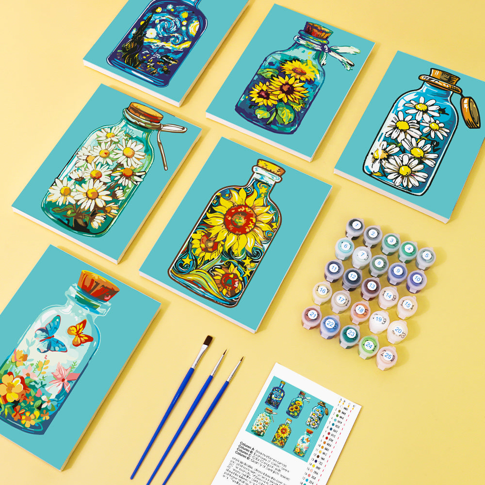 Bouteille et fleurs - Peinture par numéros