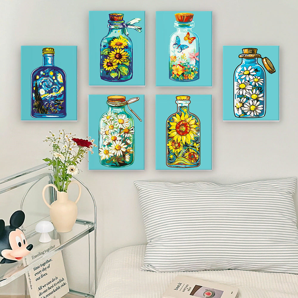 Bouteille et fleurs - Peinture par numéros