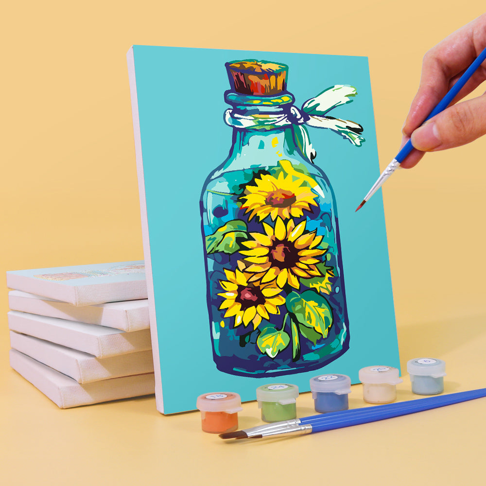 Bouteille et fleurs - Peinture par numéros