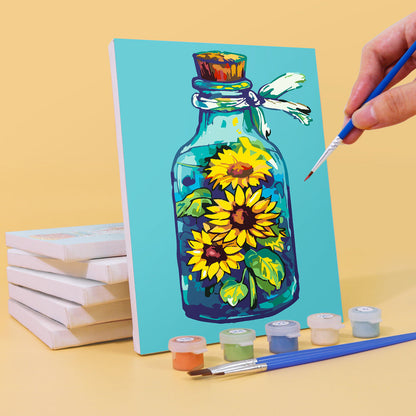 Bouteille et fleurs - Peinture par numéros