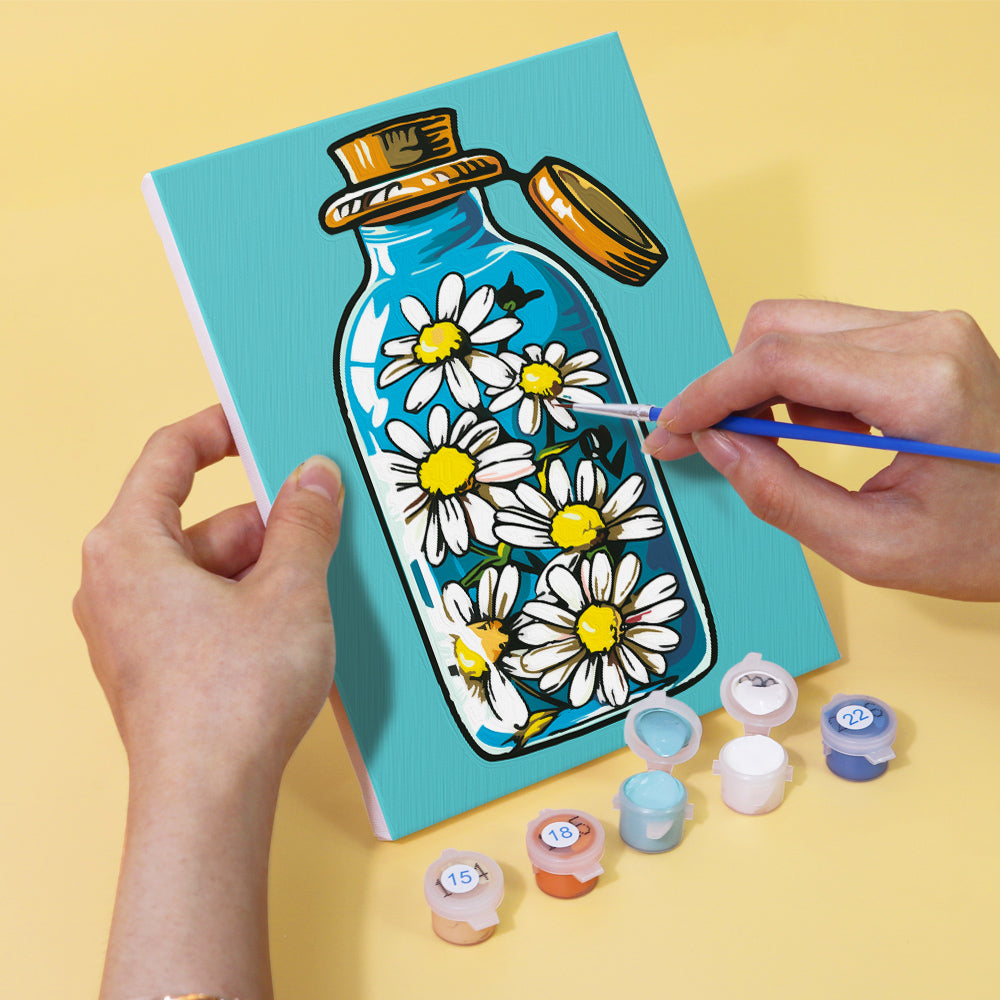 Bouteille et fleurs - Peinture par numéros