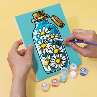 Bouteille et fleurs - Peinture par numéros