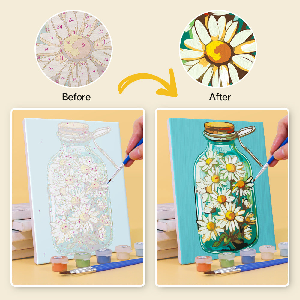 Bouteille et fleurs - Peinture par numéros