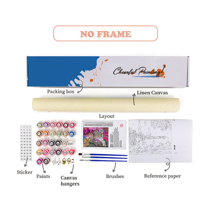 Banc enneigé et lampe de fête – Peinture par numéros